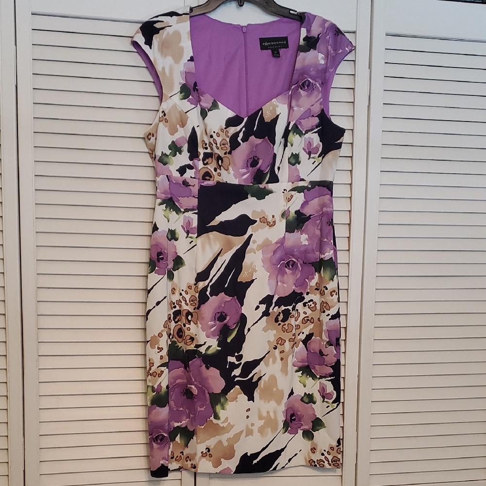Connected Apparel Purple Floral Women's Dress, Size 14